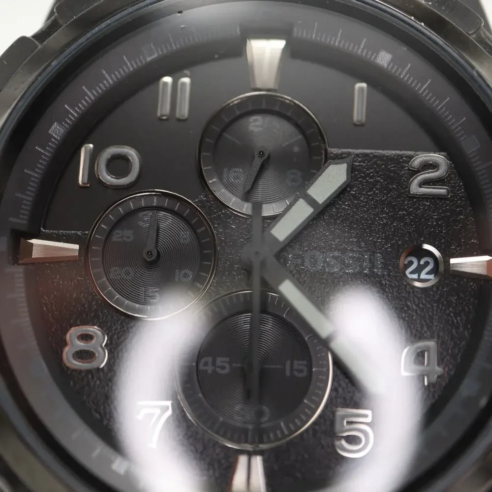 Fossil Dean Men's Black Stealth Chronograph 45mm Watch Steel FS4646 New Battery